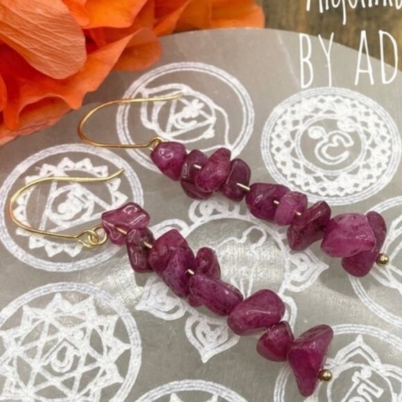 untreated Ruby dangle bars unique earrings - Picture 1 of 1